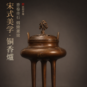 宋式美學純銅香爐家用室內沉香薰香爐復古三足香薰爐家居裝飾擺件