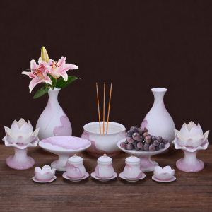 許師傅 陶瓷粉蓮佛具香爐全套供具蓮花燈佛前供奉用品供果盤擺件