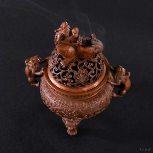 紫銅 ＜大明獅子爐＞香爐仿古宣德爐家用室內香道茶桌茶道擺件禮